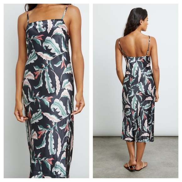 Rails / Mina Dress slip black leaf floral midi silky Paradiso XS